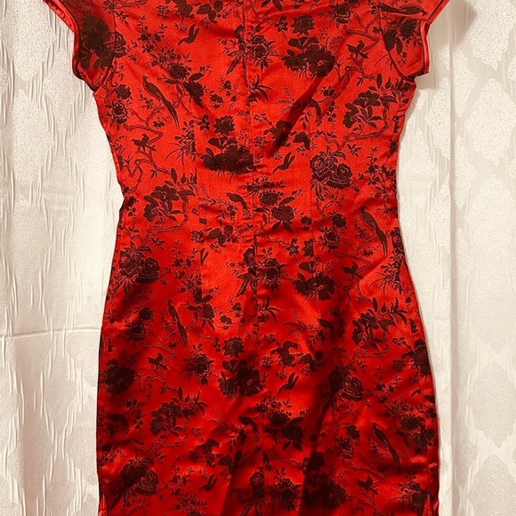 Vintage 90's Style Y2K Cheongsam Chinese Red & Black Satin Dress 100% Silk - Picture 6 of 16